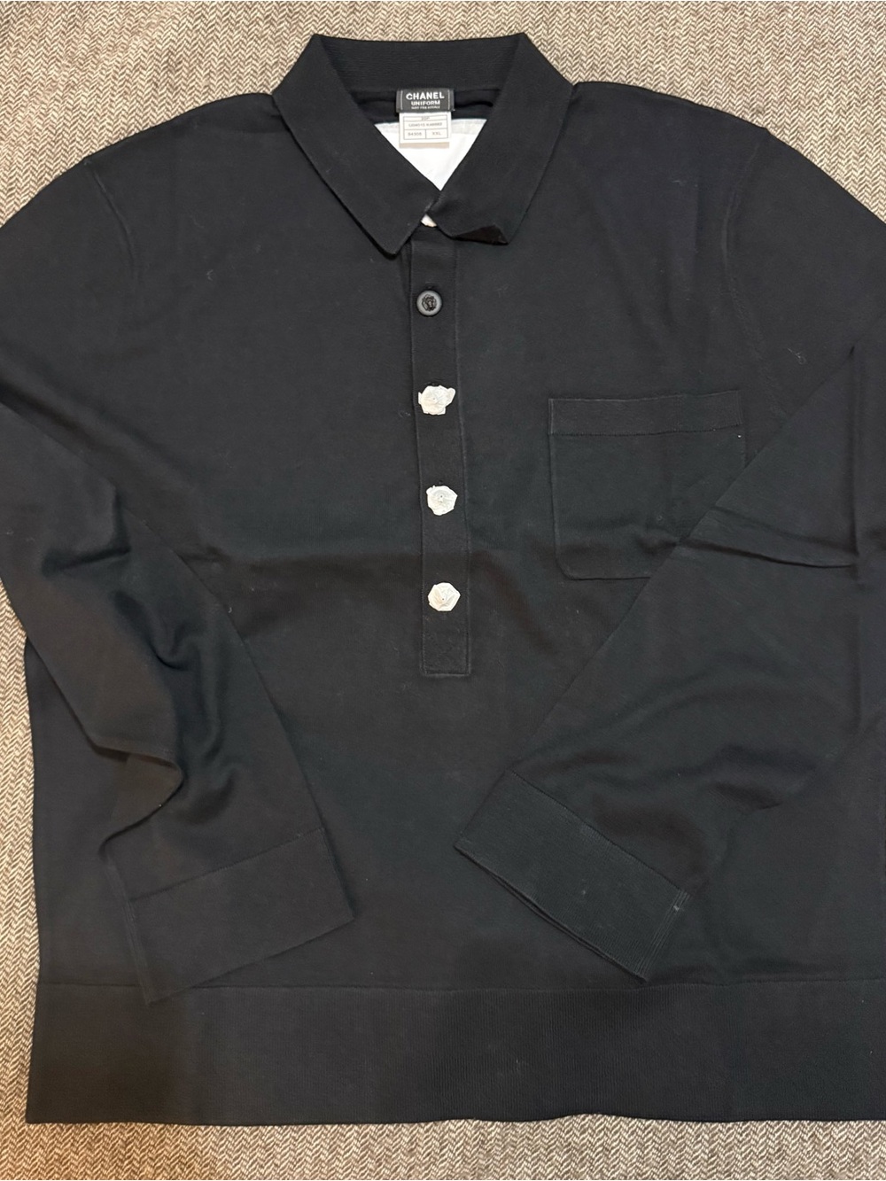 CHANEL Black Long-Sleeve Polo with Signature Lion’s Head Buttons
